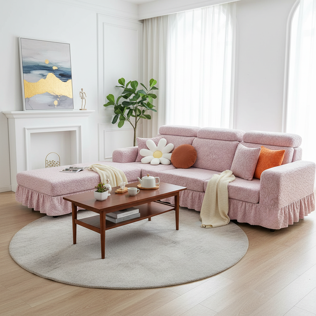 L Shaped Floral Skirted Cushion Slipcover Sofa Couch Cover