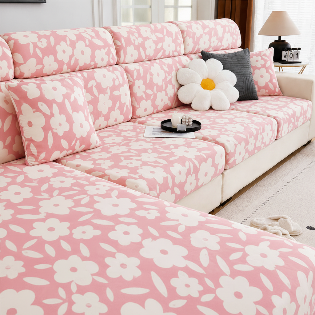 Anti Slip Floral L Shaped Sectional Cushion Sofa Couch Cover