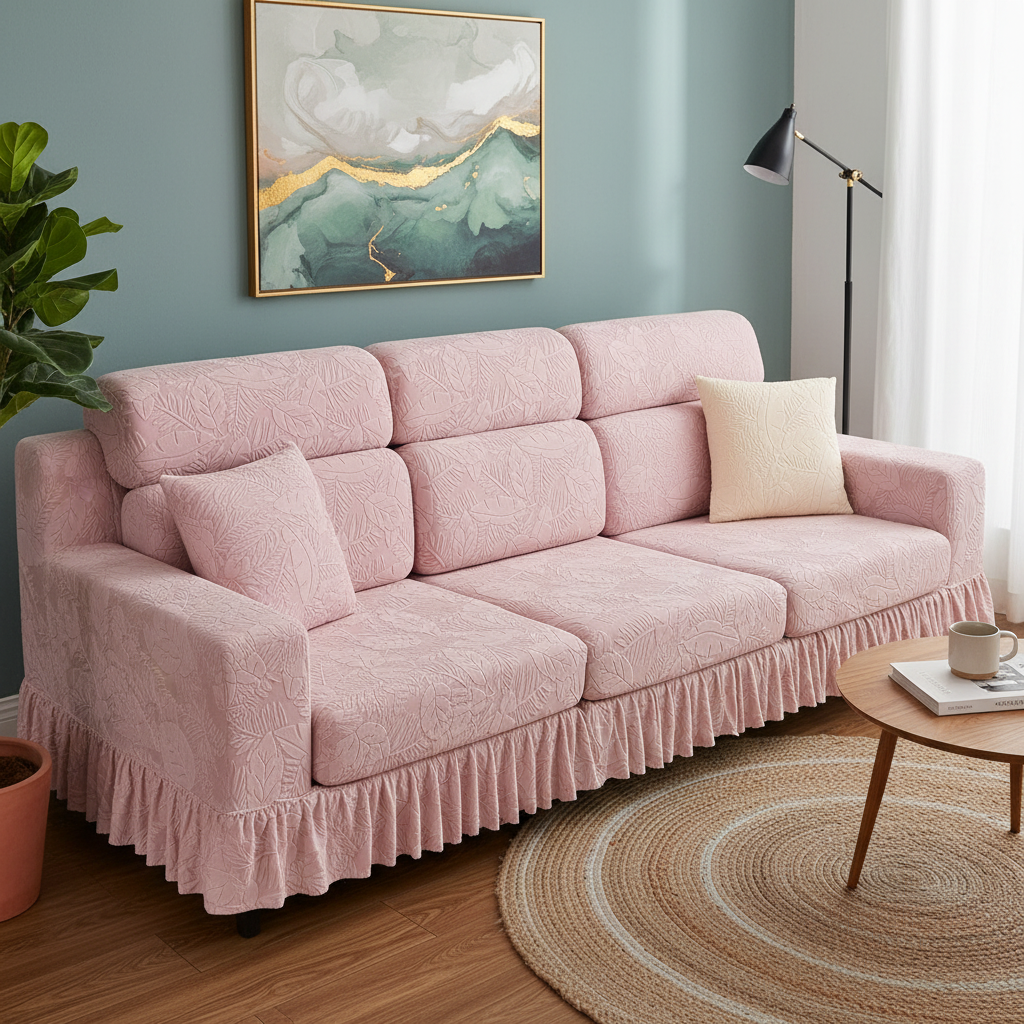 Jacquard Anti-Slip L Shaped Skirt Cushion Sofa Couch Cover