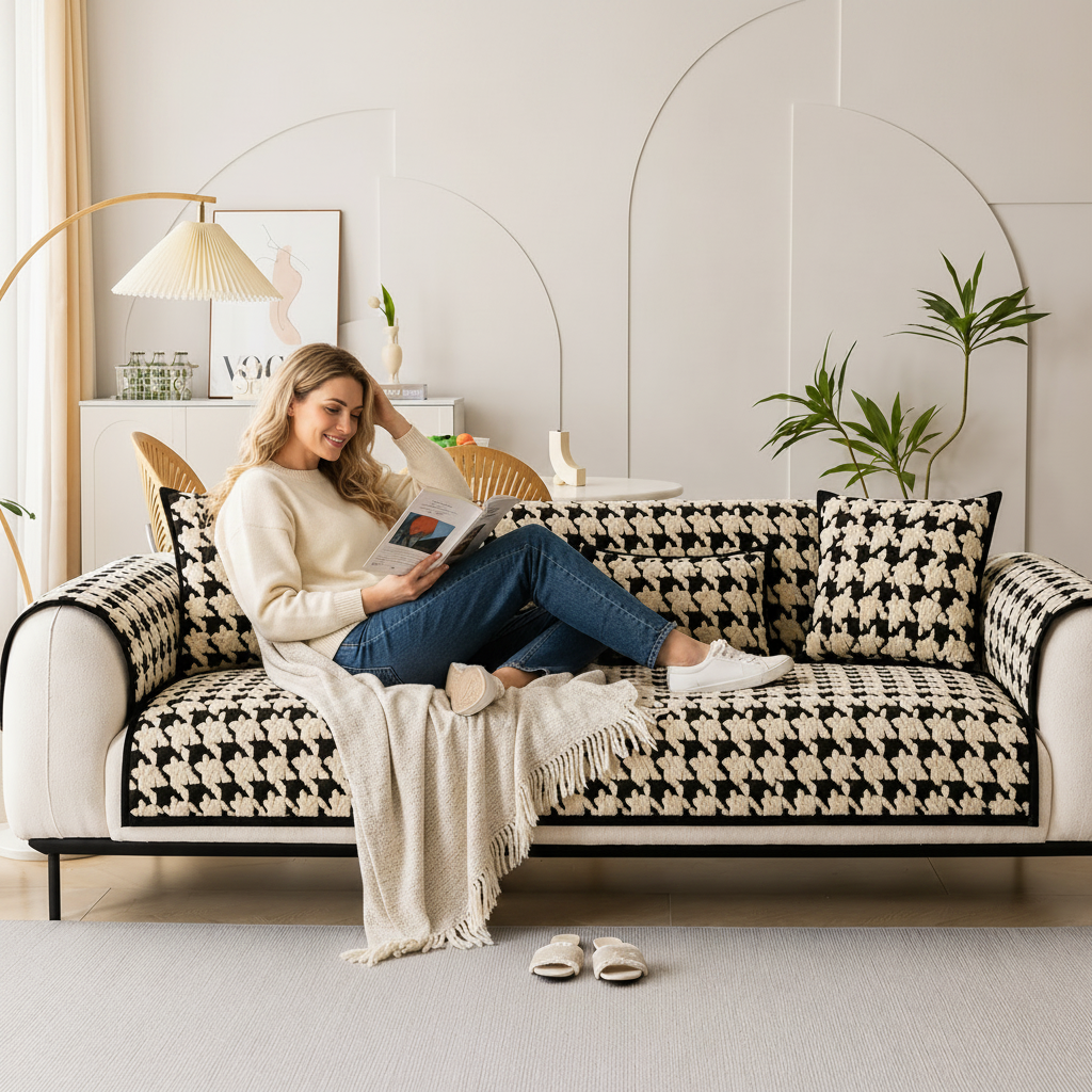 Non Slip Jacquard Plush Fuzzy Mat Couch Sofa Cover