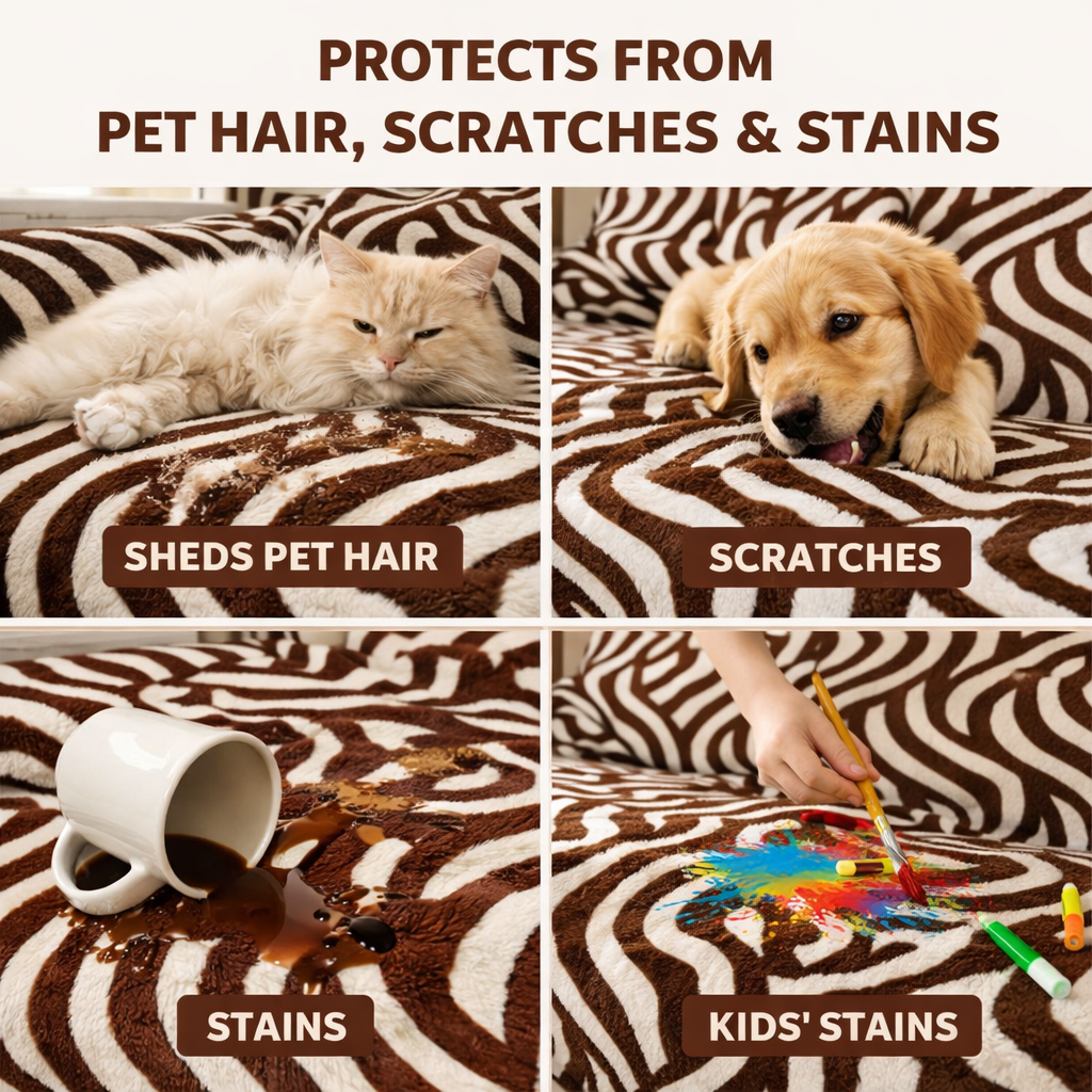 Classic Fuzzy Striped Curved Plush Sofa Couch Cover