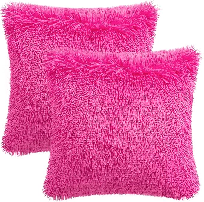 2 Faux Fur Fluffy Plush Pillow Cushion Cover Case