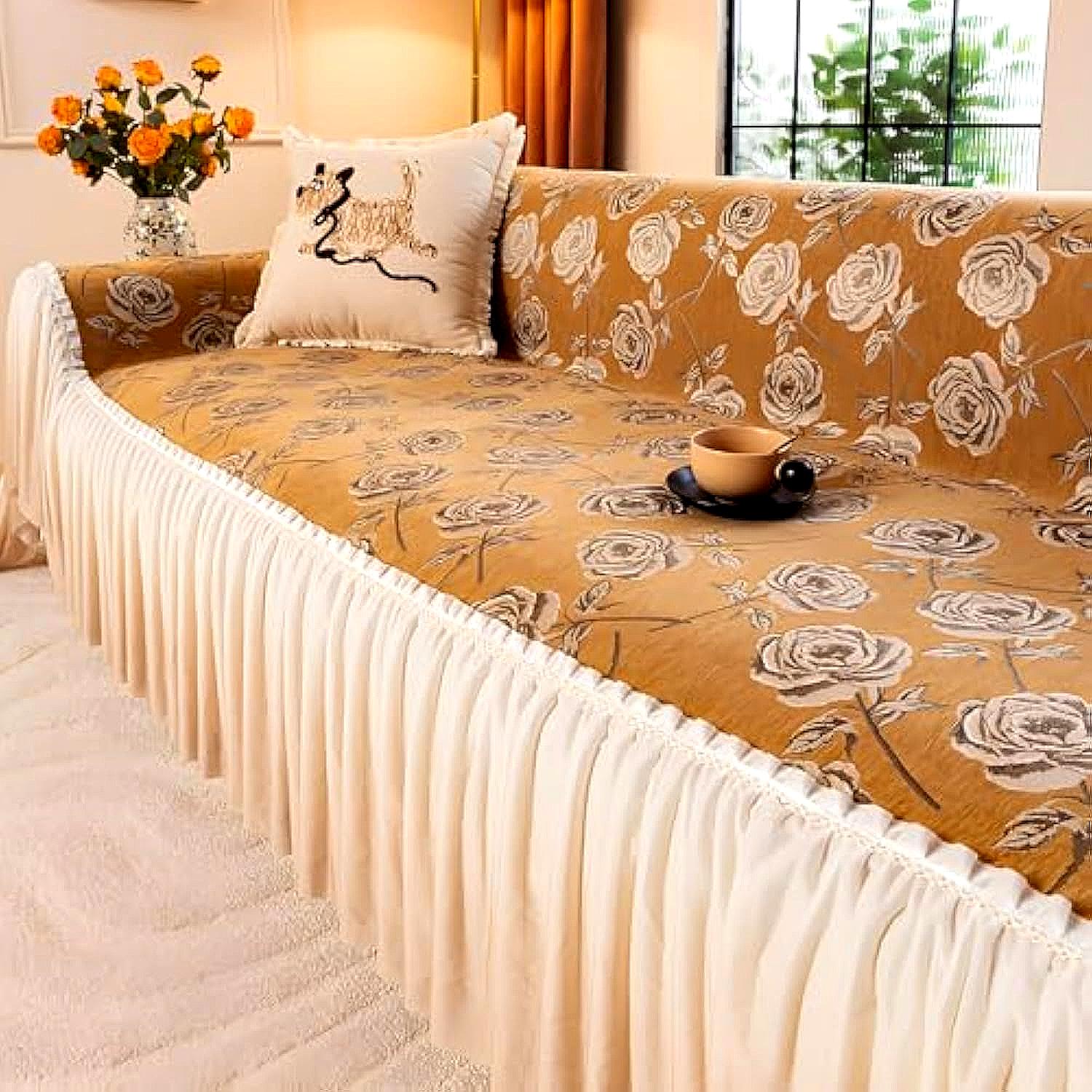 Luxury Boho Non-Slip Chenille Elegance Skirted Sofa Couch Cover
